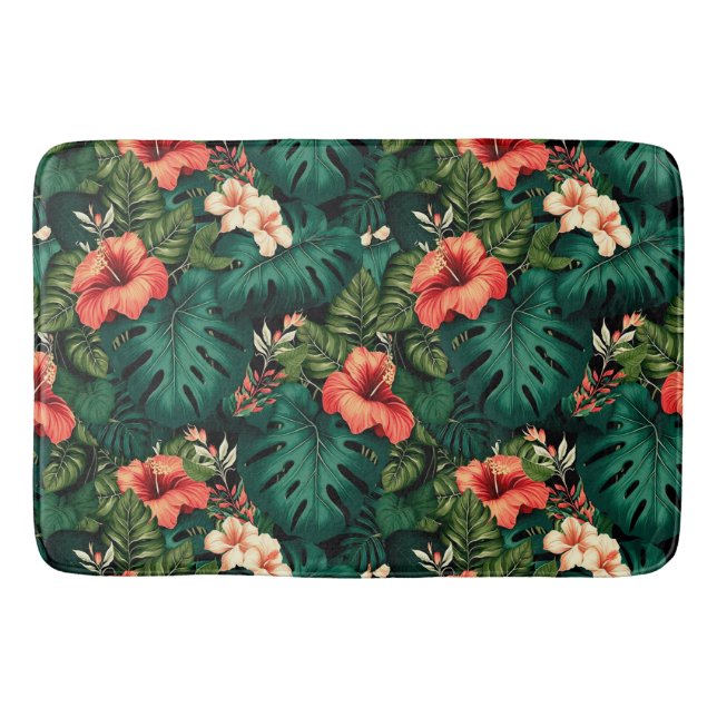 Farbenfrohe tropische Paradies Hawaii Aloha Blume Badematte (Vorderseite)