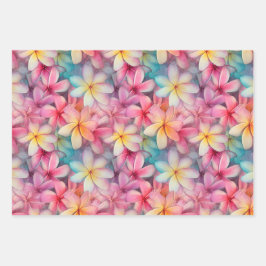 Farbenfrohe tropische Plumeria Frangipani Geschenkpapier Set