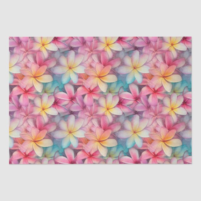 Farbenfrohe tropische Plumeria Frangipani Seidenpapier (Vorderseite)