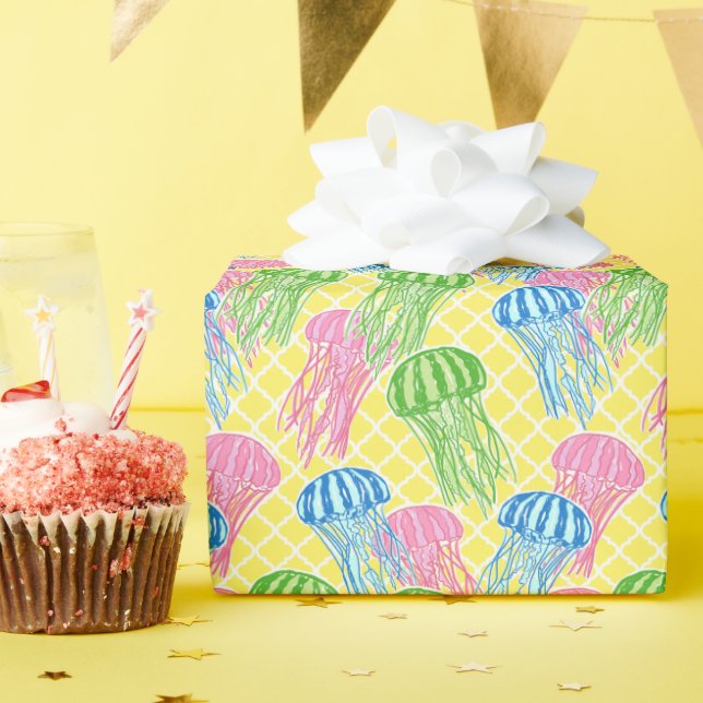 Farbenfrohe tropische Quallen Quetrefolienmuster Geschenkpapier (Geburtstagsparty)
