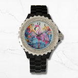 Farbenfrohe tropische Rosa Flamingo Elegante Fraue Armbanduhr<br><div class="desc">Die farbenfrohen Tropenrosa Flamingo Elegant Womans Watches bieten ein farbenfrohes tropisches Paradies mit einem rosa Flamingo,  umgeben von tropischen Blume. Erstellt von Evco Studio www.zazzle.com/store/evcostudio</div>