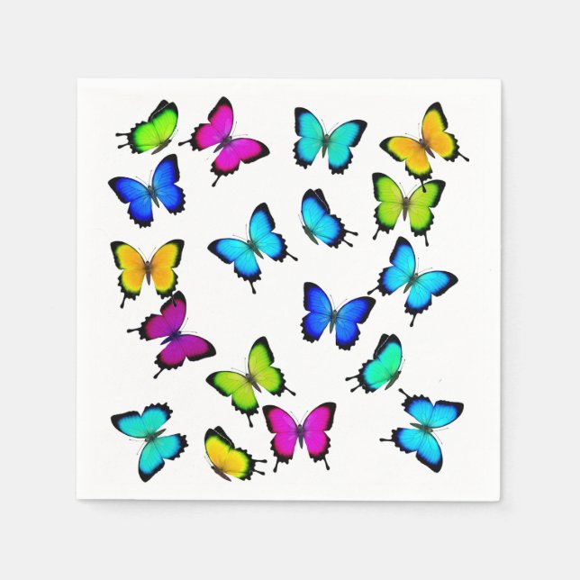Farbenfrohe tropische Schmetterlinge Papier Napkin Serviette (Vorderseite)