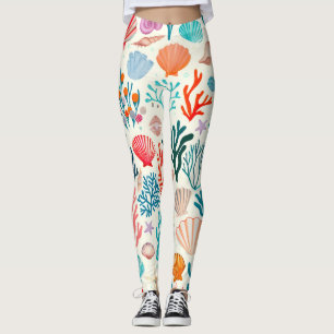 Farbenfrohe tropische Sommerkoralle Seashell Leggings