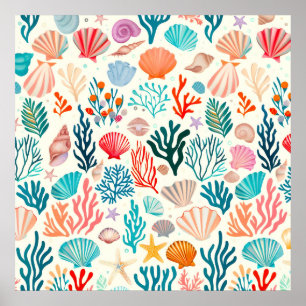 Farbenfrohe tropische Sommerkoralle Seashell Poster