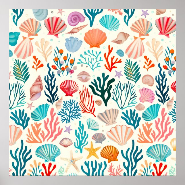 Farbenfrohe tropische Sommerkoralle Seashell Poster (Vorne)