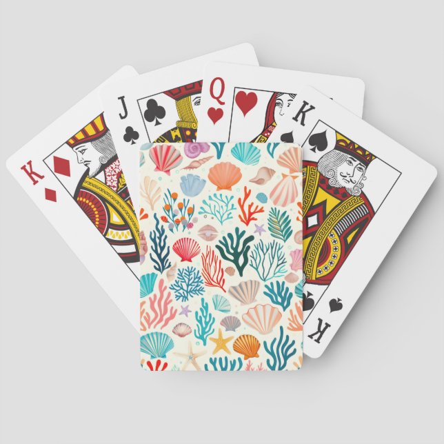 Farbenfrohe tropische Sommerkoralle Seashell Spielkarten (Rückseite)