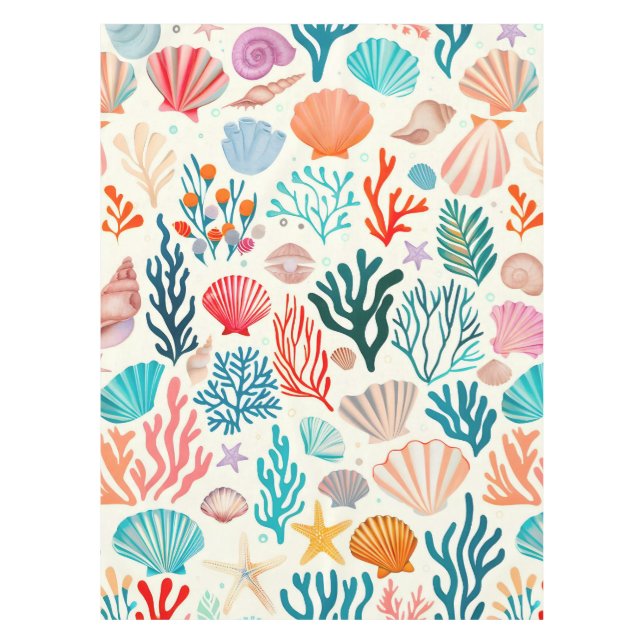 Farbenfrohe tropische Sommerkoralle Seashell Tischdecke (Vorderseite)