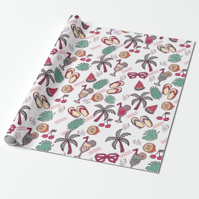 Farbenfrohe tropische Strandurlaub thematische Mus Geschenkpapier (Ungerollt)