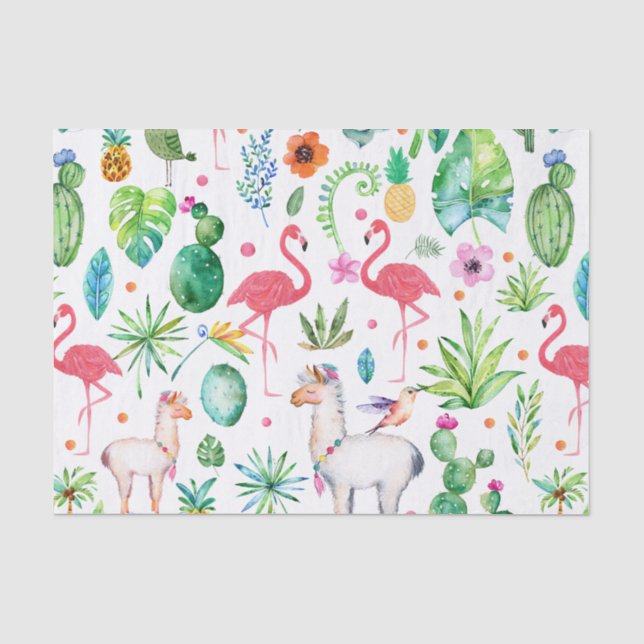 Farbenfrohe tropische Tiere Blume & Muster Seidenpapier (Vorderseite)