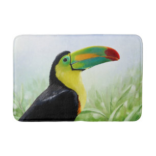 Farbenfrohe tropische Vögel Schwarz Gelb Grün Touc Badematte