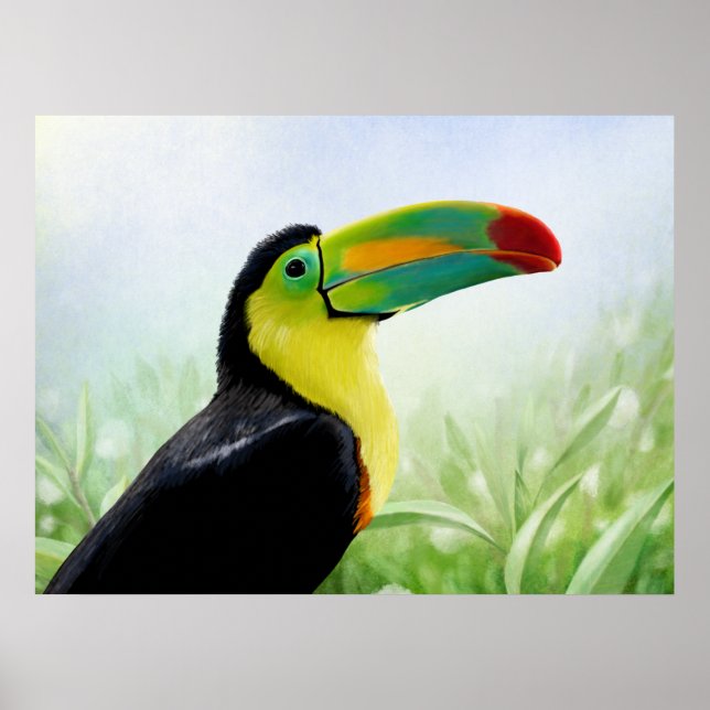 Farbenfrohe tropische Vögel Schwarz Gelb Grün Touc Poster (Vorne)
