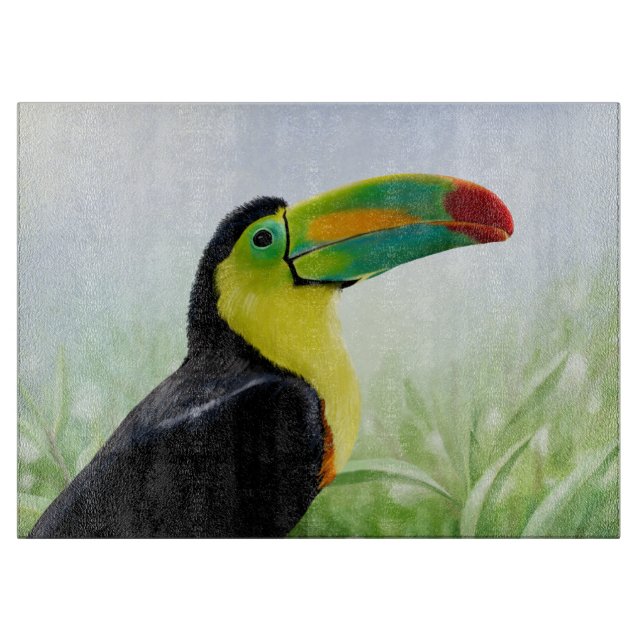 Farbenfrohe tropische Vögel Schwarz Gelb Grün Touc Schneidebrett (Vorderseite)