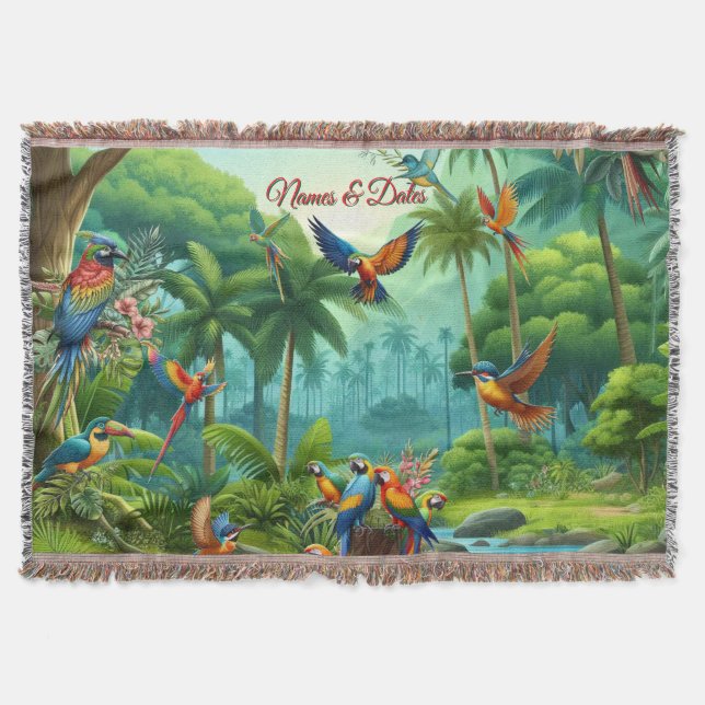 Farbenfrohe tropische Vögel unter lebendiger, üppi Decke (Vorderseite)