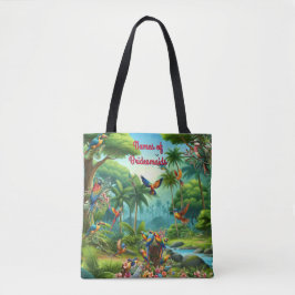 Farbenfrohe tropische Vögel unter lebendiger, üppi Tasche