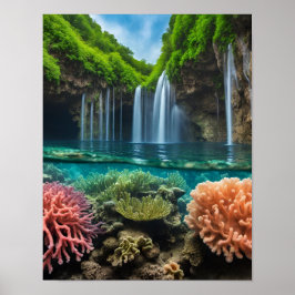 Farbenfrohe tropische Wasserfälle Poster