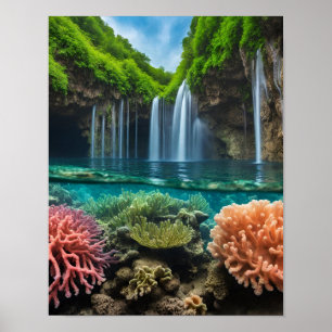 Farbenfrohe tropische Wasserfälle Poster