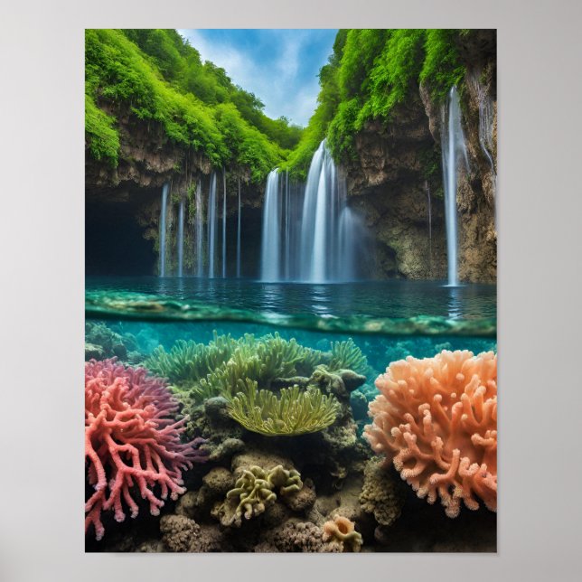 Farbenfrohe tropische Wasserfälle Poster (Vorne)
