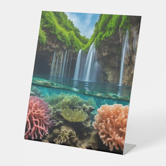 Farbenfrohe tropische Wasserfälle Sockelschild (Vorderseite)