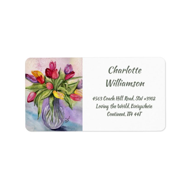 Farbenfrohe Tulip Bouquet mit Wasserfarbenadresse Adressaufkleber (Vorne)