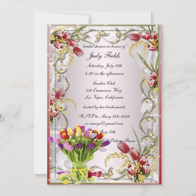 Farbenfrohe Tulip Floral Bridal Dusche Einladung (Vorderseite)