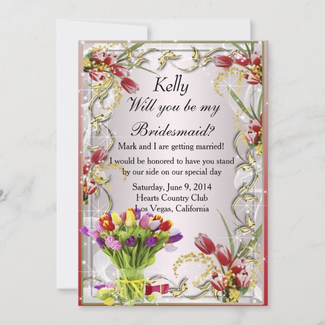Farbenfrohe Tulip Floral Bridesmaid Card Einladung (Vorderseite)