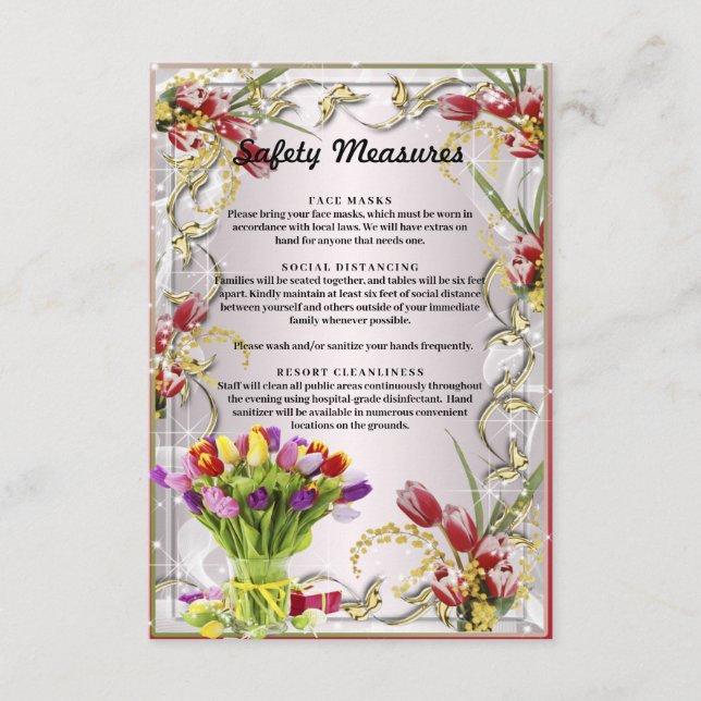 Farbenfrohe Tulip Floral Wedding Safety Measures Begleitkarte (Vorderseite)