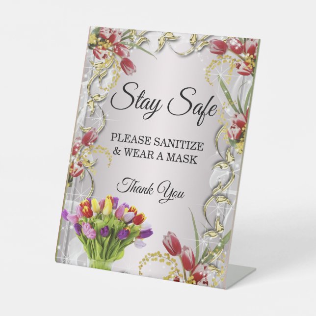 Farbenfrohe Tulip Floral Wedding Safety Sockelschild (Vorderseite)
