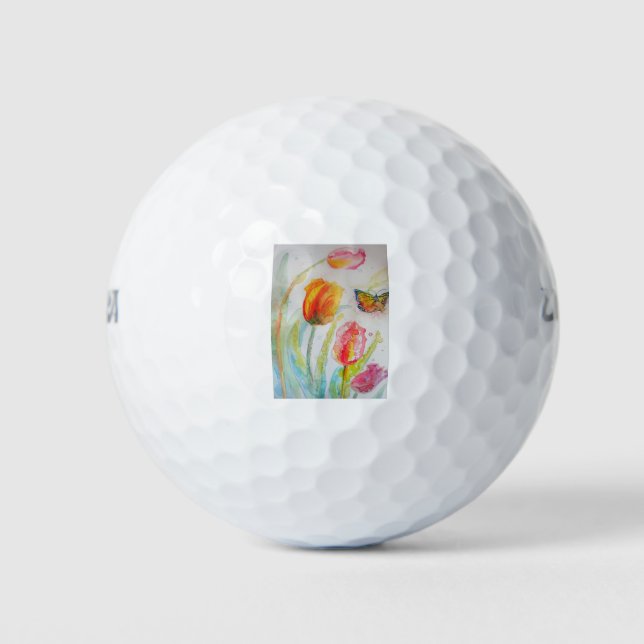 Farbenfrohe Tulip und Butterfly Wasserfarben Blume Golfball (Vorderseite)