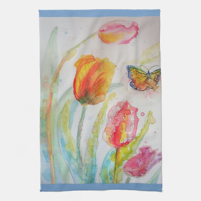 Farbenfrohe Tulip Wasserfarbe Handtuch (Vertikal)