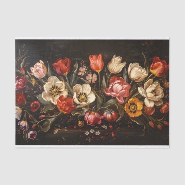 Farbenfrohe Tulips Malerei botanisches Dekoupage Seidenpapier (Vorderseite)