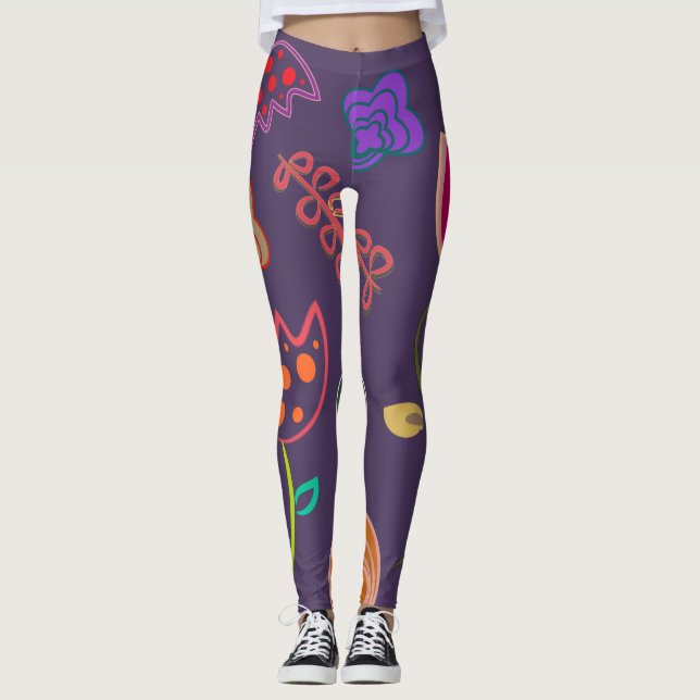 Farbenfrohe Tulips und Blume Leggings (Vorderseite)