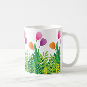 Farbenfrohe Tulips und grüne Vegetation Kaffeetasse