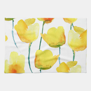 Farbenfrohe Tulips Wasserfarbe: Nahtlose Illustrat Geschirrtuch