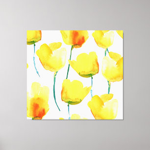 Farbenfrohe Tulips Wasserfarbe: Nahtlose Illustrat Leinwanddruck