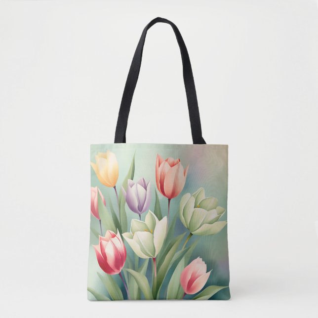 Farbenfrohe Tulissen Wasserfarbe Romantische Tasche (Vorderseite)