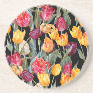 Farbenfrohe Tulpen, abgeschiedener schwarzer Hinte Getränkeuntersetzer