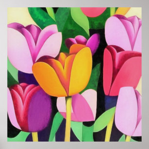 Farbenfrohe Tulpen Abstrakte Kunst Poster