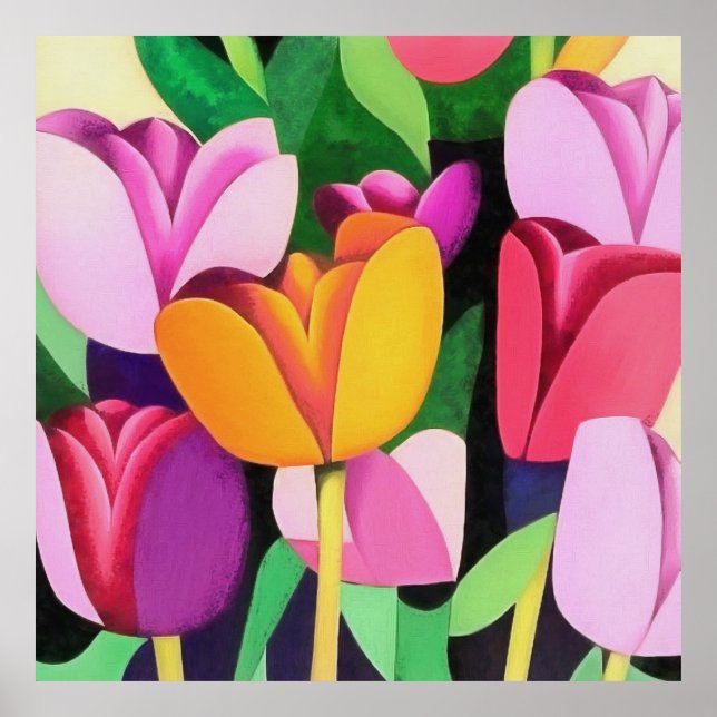 Farbenfrohe Tulpen Abstrakte Kunst Poster (Vorne)