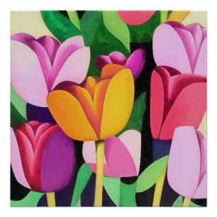 Farbenfrohe Tulpen Abstrakte Kunst Poster