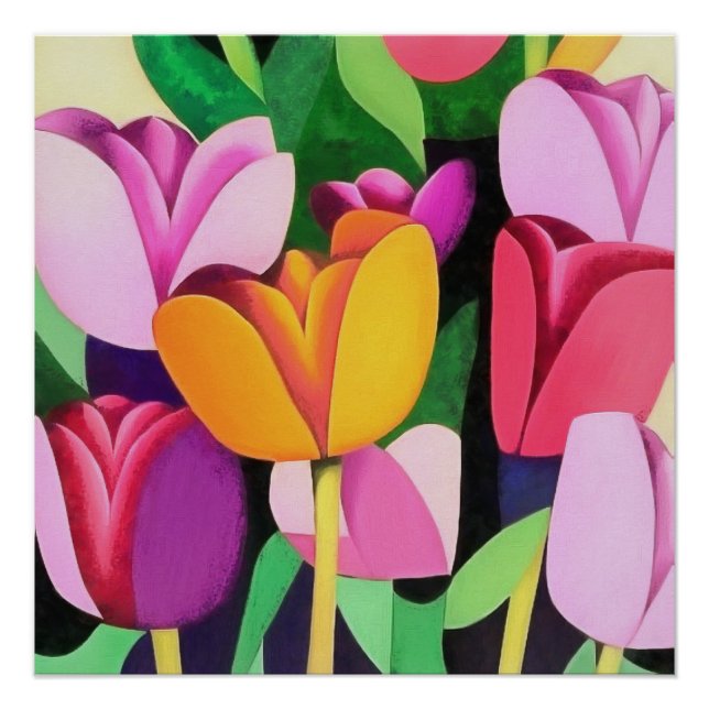 Farbenfrohe Tulpen Abstrakte Kunst Poster (Vorderseite)