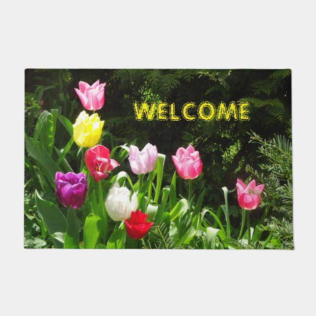 Farbenfrohe Tulpen Kust. WELCOME Door Mat Fußmatte (Vorderseite)