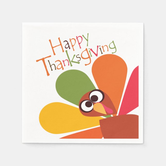 Farbenfrohe Türkei Glückwunsch Thanksgiving Papier Serviette (Vorderseite)