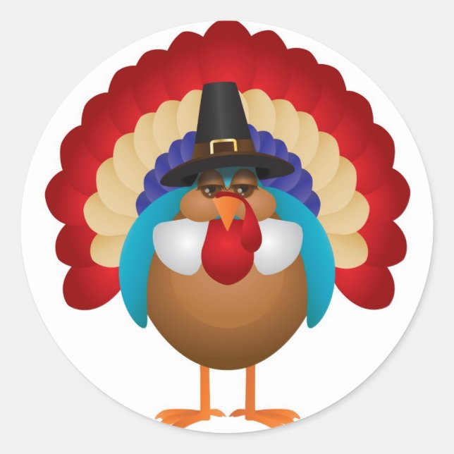 Farbenfrohe Türkei mit Pilgrim-Hutsticker Runder Aufkleber (Vorderseite)