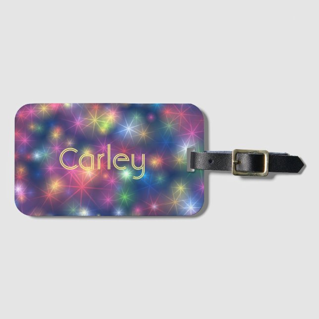 Farbenfrohe Twinkling Stars Galaxy Personalisiert Gepäckanhänger (Vorderseite (Horizontal))