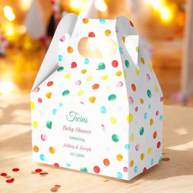 Farbenfrohe Twins Baby Shower Dots Muster Geschenkschachtel (Von Creator hochgeladen)