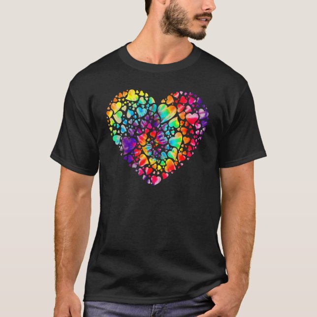 Farbenfrohe Tye Dye Die Krawatte Herzens Valentine T-Shirt (Vorderseite)