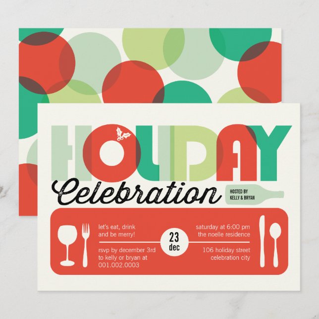 Farbenfrohe Typografie Moderne Feier einladen Einladung (Vorne/Hinten)