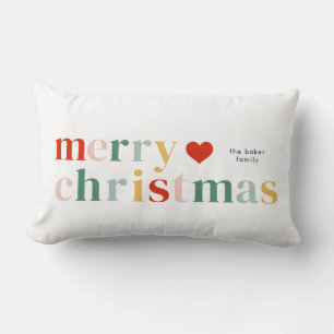 Farbenfrohe Typografie Moderne frohe Weihnachten Lendenkissen