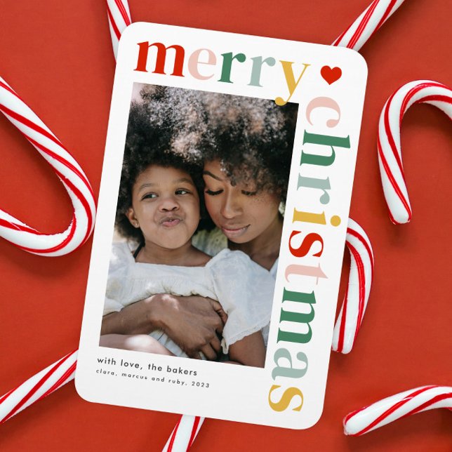 Farbenfrohe Typografie Moderne frohe Weihnachtszei Magnet (Modern colorful merry christmas photo christmas holiday card magnet with bright and bold typography.)