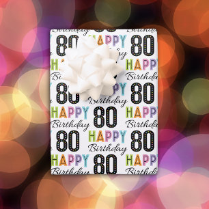 Farbenfrohe Typografie-Wrapping Paper des 80. Gebu Geschenkpapier Set